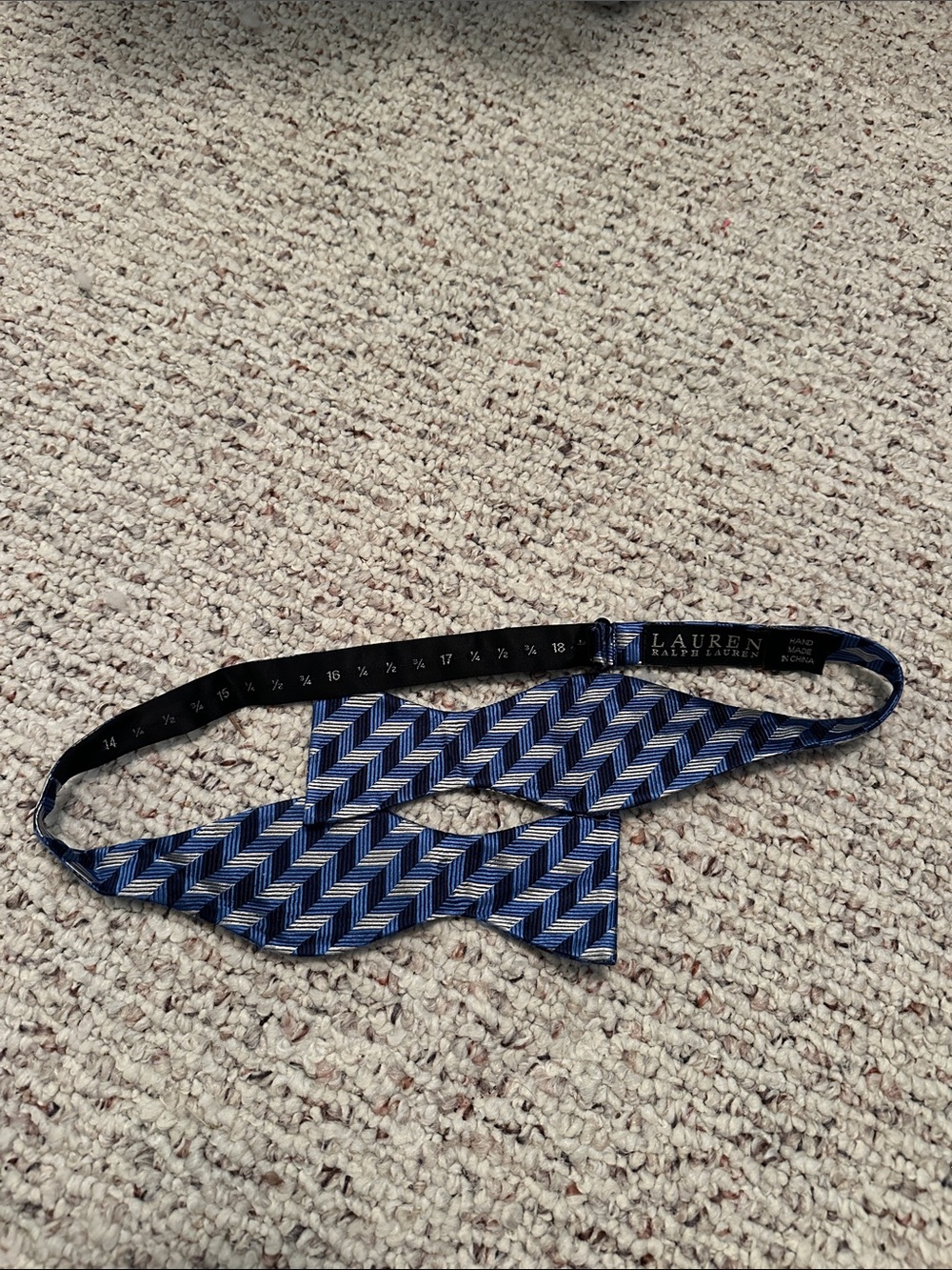 Lauren Ralph Lauren Navy and Light Blue Chevron Self-Tie Bow Tie